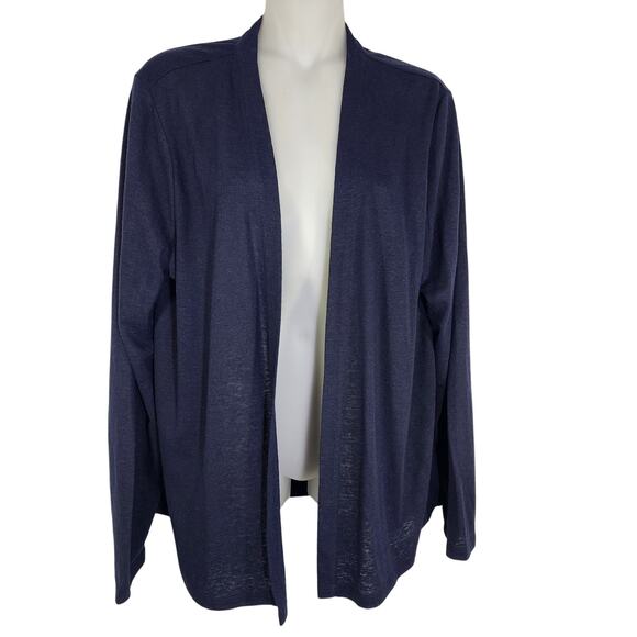 Talbots Womens Cardigan Sweater Medium Blue Linen Blend Long Sleeve Open Front - Picture 1 of 9